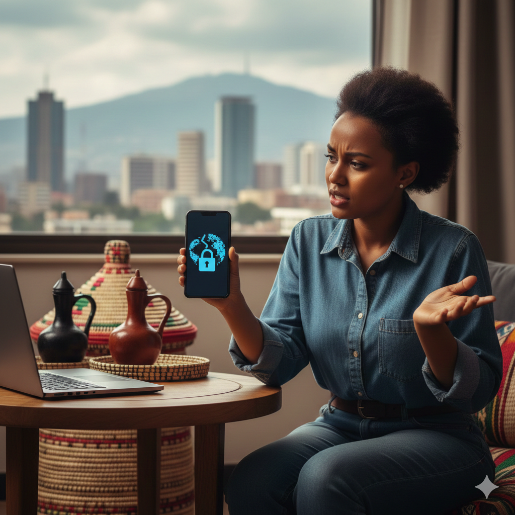 Create a realistic featured image for my blog on "FREEDOM OF EXPRESSION AND INTERNET ACCESS IN ETHIOPIA: EXAMINING THE LEGALITY OF INTERNET SHUTDOWNS