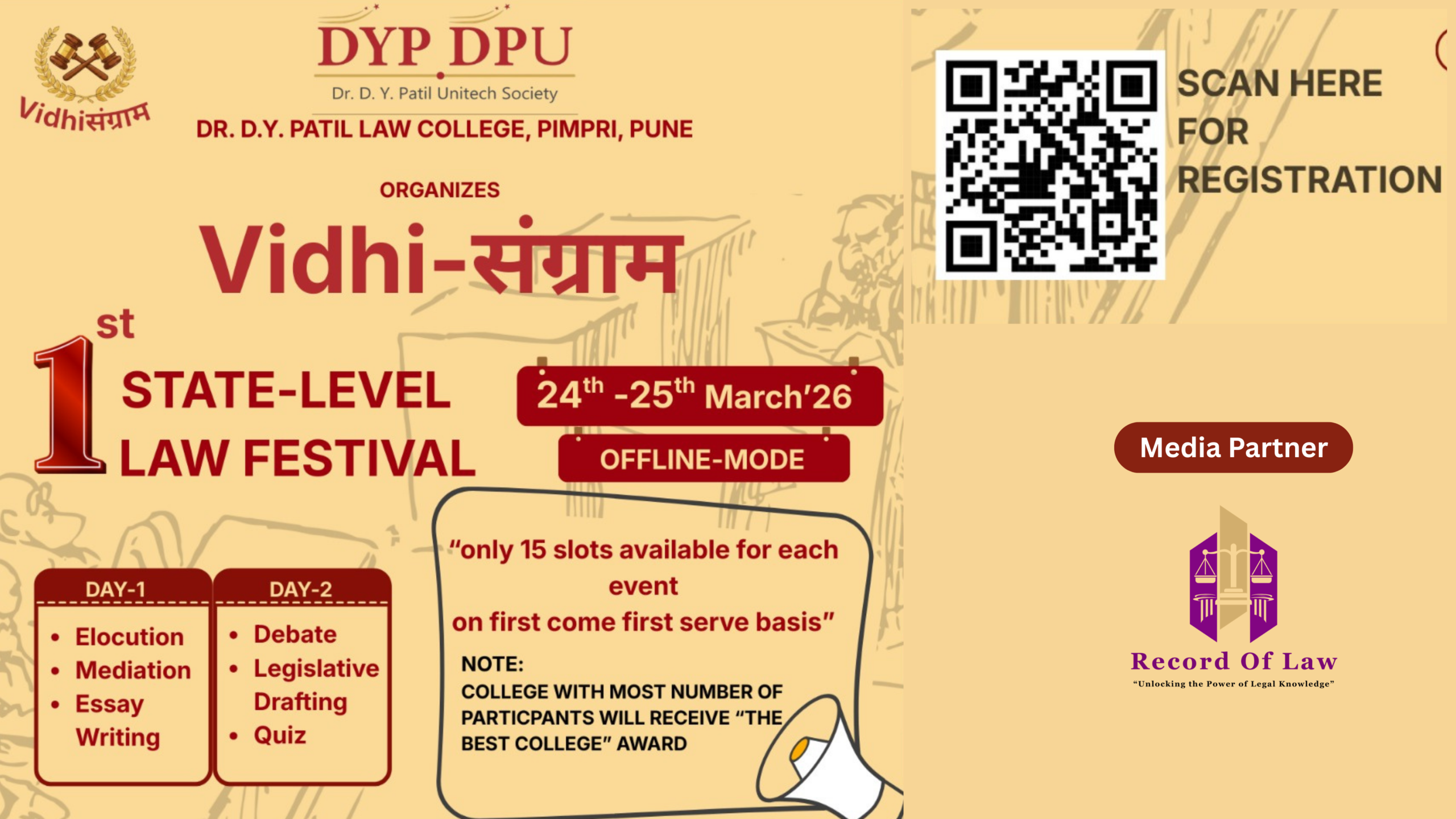 Vidhi-Sangram 2026: Dr. D.Y. Patil Law College, Pune Launches Its First State-Level Law Festival